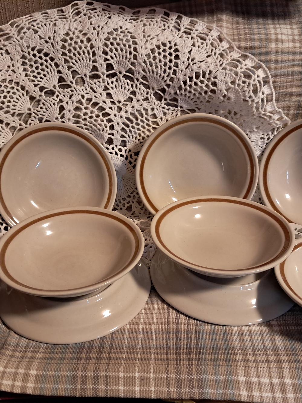 Mountain Wood Collection Cream Stoneware Dessert Bowls  Brown Rim - Set of 6